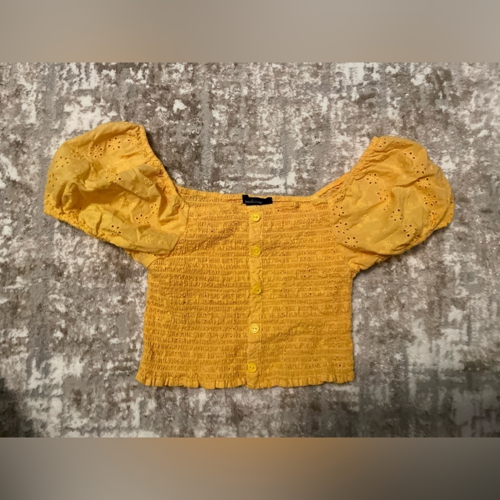 Ambiance Mustard Puff Sleeve Cropped Blouse size S